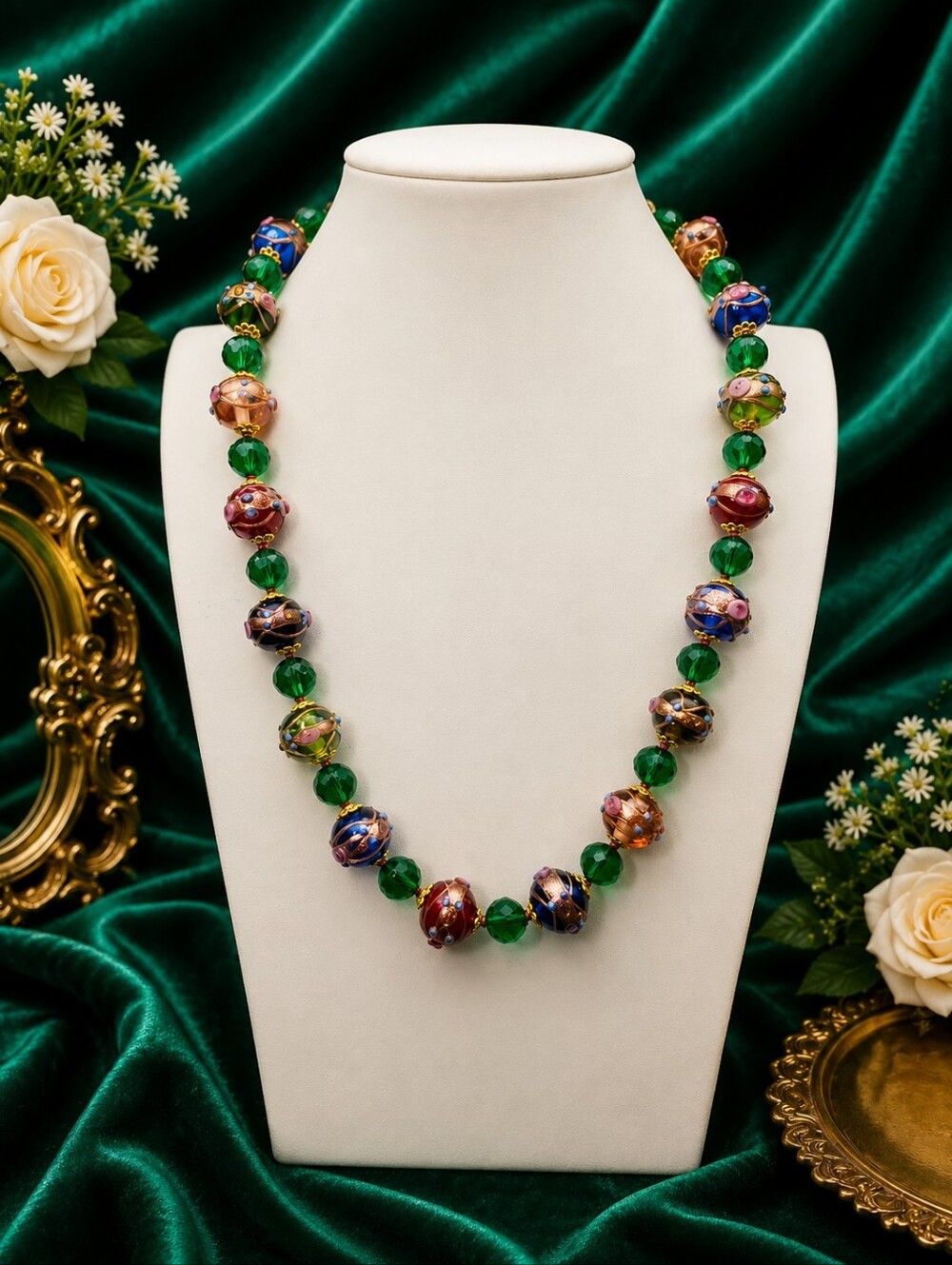 #3 Wedding Cake Necklace 20 Inch Hand Knotted Green Crystal Artisan Aprilsplace